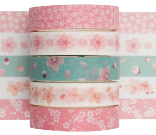 YUBX 5 rotoli Washi Tape Set Nastro Decorativo per Fai da Te, diari proiettili, pianificatori, Scrapbooking, Confezioni (Sakura)