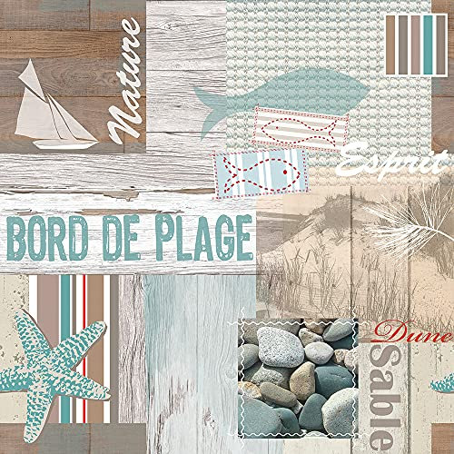 Mambo Design PVC Tischdecke Esprit Maritim Taupe Weiss Wachstuch · Breite & Länge wählbar · abwaschbare Tischdecke · Mint braun, Größe:130 x 100 cm