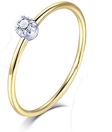 Diamantringe Gold |Goldring Mit Stein | Goldring Damen | Klassischer Stil Diamant aus 18 Karat Gelbgold Ring Damen 58 (18.5)
