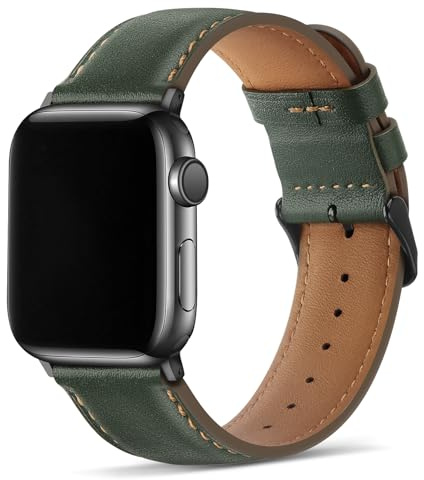 Tasikar Armband kompatibelt med Apple Watch 49mm 46mm 45mm 44mm 42mm, ersättningsarmband i äkta läder, för Apple Watch Ultra SE Series 10 9 8 7 6 5 4, gRÖN