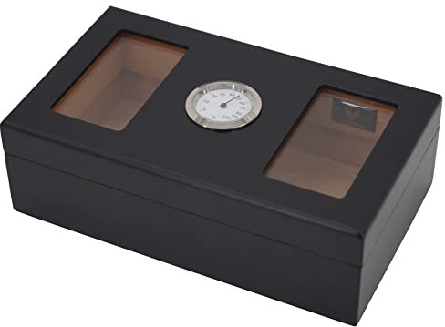 GERMANUS Tragbarer Reise Humidor mit Befeuchter und Hygrometer in schwarz