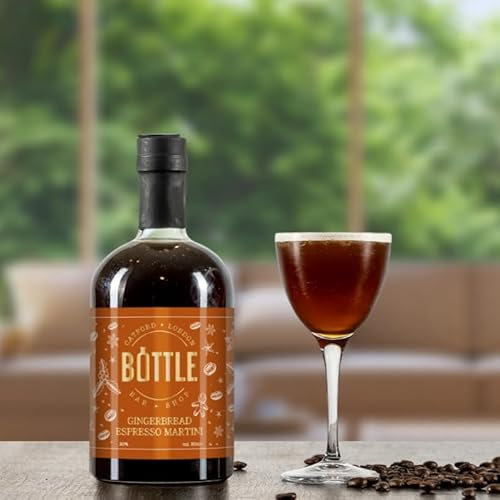 BOTTLE cocktails: Gingerbread Espresso Martini Pre-Mixed (20% abv, 50cl Bottle), Ready to Drink (British Vodka, Cold Brew Coffee, Gingerbread Syrup & Coffee Liqueur) Small Batched, Vegan.