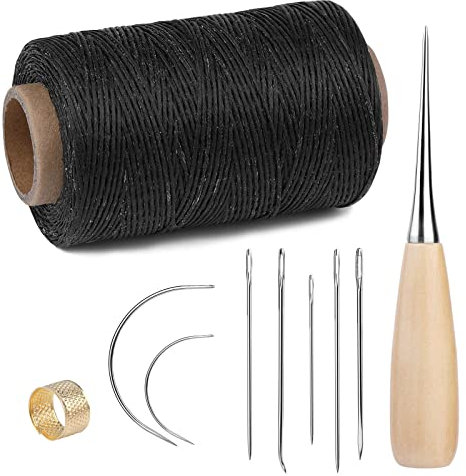 Benlay 273 Yards Gewachstes Nähgarn-Nähset Inklusive Nähgarn-Ahle, Nadeln, Fingerhut, Nähpolster-Reparaturset Für Lederhandwerk, Teppich, Sofa, Segelsitz, Schuhe, Nähen Und Reparieren (Schwarz)