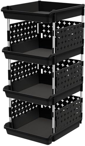 Lifewit Cassetti Impilabili, 4 Ripiani di Plastica Scaffale Portaoggetti Cucina Cassettiera Armadio Interna, Organizer Portaoggetti, Nero, 35 x 30 x 72 cm