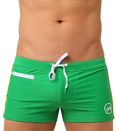 AIEOE Bañador tipo bóxer para hombre, ajustado, corto, push up, con almohadilla extraíble y bolsillo pequeño con cremallera, de secado rápido, para natación, surf, verde, XL