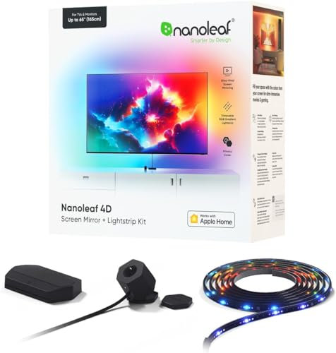 Nanoleaf 4D - Screen Mirror Camera + 4M Strip Light Kit for TV up to 65 inch / 165cm, Smart TV LED Backlight Reactive, Music Sync, Wifi App & Voice Control (Works with Alexa Apple/Google Home)