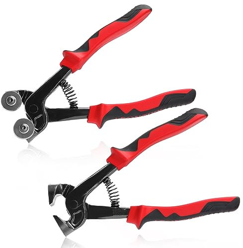 LEONTOOL 2 Pcs Glass Tile Nippers Set Heavy Duty Wheeled Glass Mosaic Nipper & Ceramic Tile Nipper with TPR Handle Nipper Cutting Tools Set for Cutting Ceramic Stained Glass Tile
