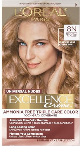L’Oreal Paris Excellence Universal Nudes Permanent Hair Color, Ammonia Free Hair Dye for Gray Hair Coverage, 8N Natural Blonde, 1 Hair Dye Kit