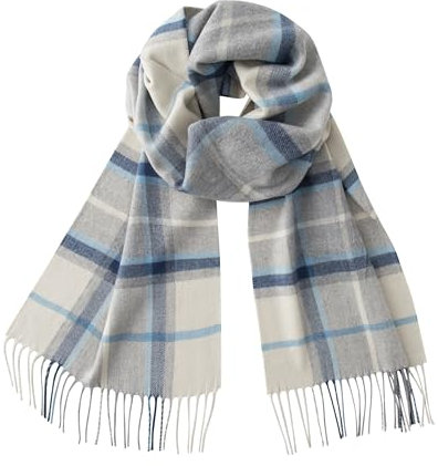 CALVIN & OLIVIA Super Soft Cashmere-Like Touch Lightweight Scarf – Cozy Winter Accessory & Perfect Holiday Gift for Men & Women - Amazing Cream Light Blue Plaid