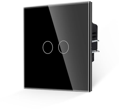 JIMEIDA Touch Lichtschalter Glas Panel mit Schwarz und Status-LED 2 Fach 1 Weg Taste Schalter lichtchalter AC 240 V, 300 W