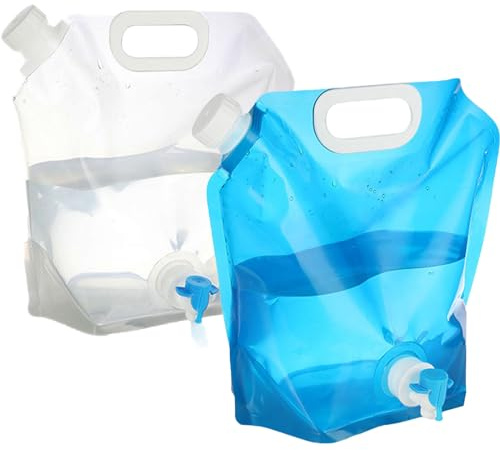 2 Stück Faltbarer Wasserbehälter mit Dichtem Deckel und Hahn, 5L/10L Flexibler Wasserkanister Tragbar Trinkwasser Wassersack Faltkanister Wasserbeutel für Outdoor Camping Grill Wandern Picknick
