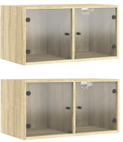 vidaXL Wandschränke mit Glastüren 2 STK. Sonoma-Eiche 68,5x37x35 cm