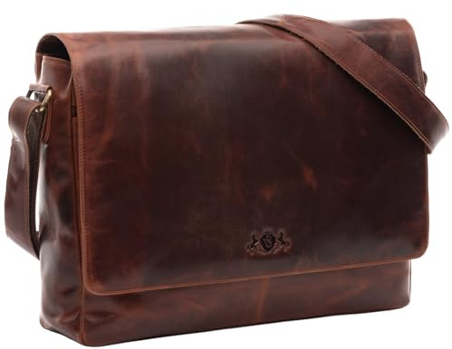 SID & VAIN große Laptoptasche Messenger Bag echt Leder - 15 Zoll Laptop Business-Tasche Spencer groß - Umhängetasche mit extra Laptop-Hülle - Ledertasche Herren und Damen braun handgefertigt