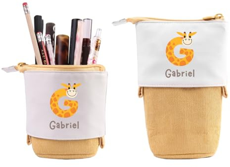 Grovjewfit Personalisierte Federmäppchen Teleskopisch Stifte Mäppchen Geschenke Für Mädchen Federmäppchen Kinder Junge Standmäppchen Mit Name Federtasche Tier Reißverschluss Stifteköcher (Gelb)