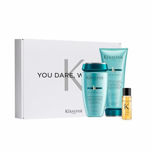Kérastase Pflegeset mit Résistance Bain Force Architecte Shampoo (250 ml), Résistance Ciment Anti-Usure Conditioner (200 ml) und Elixir Ultime Huile Originale Haaröl in Reisegröße (15 ml) gratis