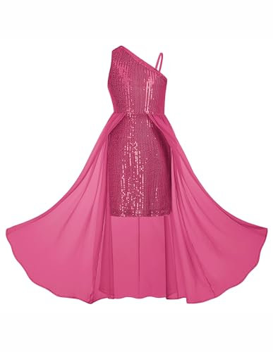 GRACE KARIN Robe Bretelle Paillettes Princesse Élégante Trapèze Maxi Soirée Fête Festive Mariage pour Enfants 12 Ans Rose Rouge
