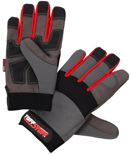 TuffStuff - Pro Work Gloves, Large - Red & Black - CE Certified with Padded Palms & Knuckles - Features Reinforced Stitching, Padded Palms & Adjustable Cuffs - Flexible & Hardwearing - Heavy Duty