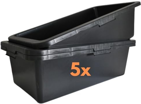 pokm toolsmarket - 5 Stk. Mörtelkästen 40 Liter, Mörtelkübel Eckig Baueimer, Kunstoff-Wannen, Speiswanne Zementwanne Mörtelwanne Maurerkübel, Schwarz Pflanzkübel für Hochbeet, Hergestellt in EU