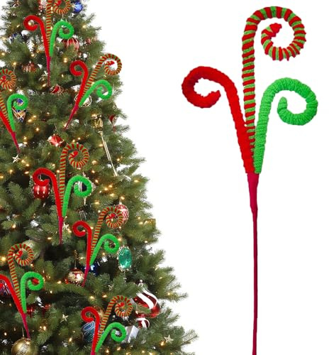 Candy Cane Grinchs Christmas Decorations, 6 Pcs Limo Green Christmas Tree Picks, 17 Inch Red and Green Christmas Ornaments for Christmas Tree Topper Filler, Big Large Candyland Xmas Decorations