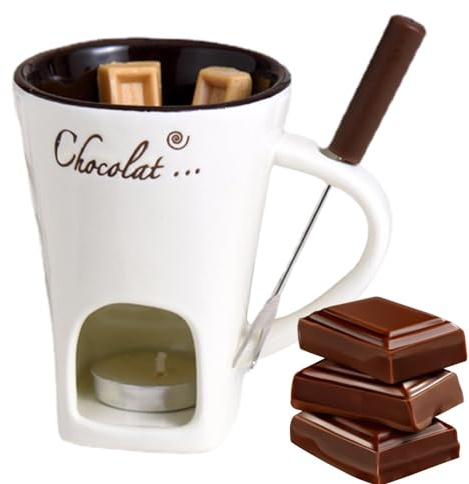 Personlig fonduemugg – smält mugg med chokladdoppning | personlig chokladfonduemugg, keramisk smörvärmare mugg, smörvärmare med fonduegaffel, kreativ smältkopp för picknick