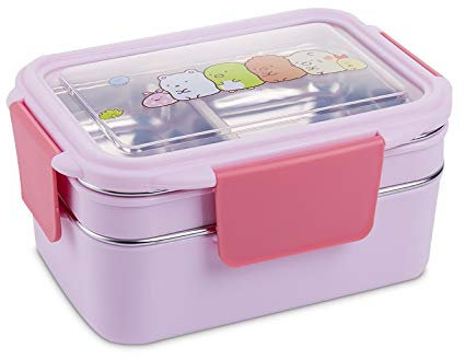 SBJKLYRN Fiambreras, Bento Boxes Fiambrera portátil de acero inoxidable, contenedor de comida de doble capa, fiambrera escolar portátil for Picnic 14(Pink)