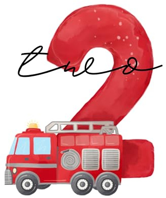 Bügelbilder Geburtstagszahlen 1 2 3 4 5 6 7 8 9 mit Feuerwehr, Aufbügler für Kindergeburtstag, T-Shirt, DIY Geschenk, Geburtstag Zahl, Iron on (Geburtstagszahl 2)