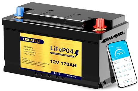 12V 170Ah LiFePO4 Lithium Batterie H190 Eingebautes150A BMS, Tieftemperaturschutz,8000 Zyklen Deep Cycle Lithium Akku, für Wohnmobile,Solarpanel Kit, Boote,Wohnwagen, netzunabhängige Anwendungen