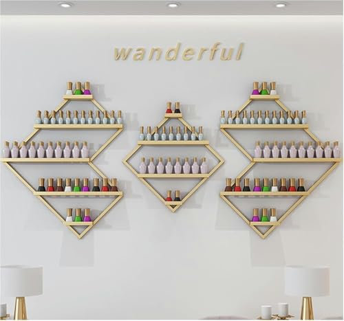 DMBBSAPBSH Nagellack-Regale für Nägel, Wandmontierte Nagellacke für polygonale Nagellacke, Nagellackhalter für Diamantnägel, multifunktionaler Ständer für Nagellacke (Gold)