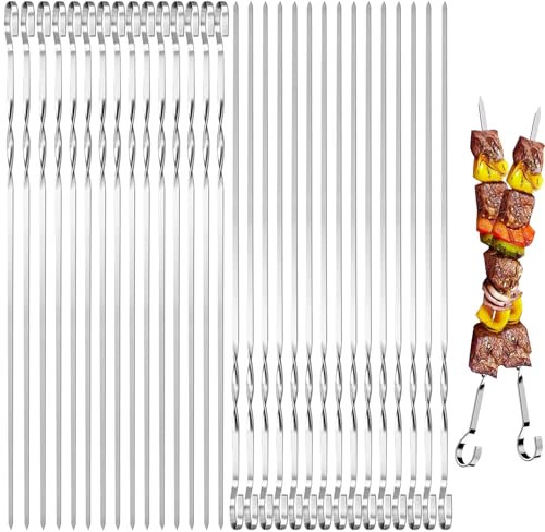 Mino Plus 30pcs Spiedini per Barbecue,Spiedini Piatti,Lunghi 40cm Spiedini BBQ Riutilizzabile,Spiedini Acciaio Inox Per Barbecue,per Barbecue Grigliatura Carne Verdure Kabob (A)