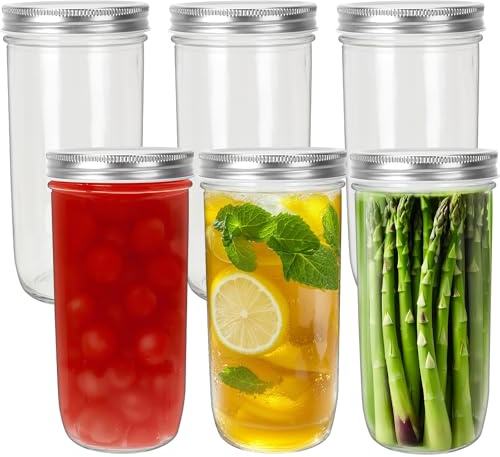 HYCKee Einmachgläser mit luftdichtem Deckel und Bändern, Einmachgläser mit breiter Öffnung für Gelee, Marmelade, Honig, Hochzeitsgeschenke, Gewürze und Kräuter, 720 ml, 6 Stück (720ml - 6 Pack)
