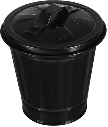 Veemoon Papelera de Escritorio Pequeña de Hierro con Tapa Cubo Multiusos Negro Compacto para Habitación Oficina y Sala de Estar Papelera Decorativa Creativa y Funcional para Hogar