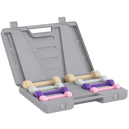 HOMCOM Ensemble d'Haltères Courtes Total 10 Kg Rose | Paires 0,5/1/1,5/2 Kg, avec Malette, Entraînement Musculaire & Haltérophilie, Métal PU