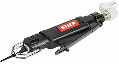 STIER Stichsäge STS-100, Länge 208 mm, 450 g, Sägehub 10 mm, Blechsäge, Stahlsäge, für Schnitten Blechen oder dünnen Holzpaneelen, Luftverbrauch von 0,9 l/sek
