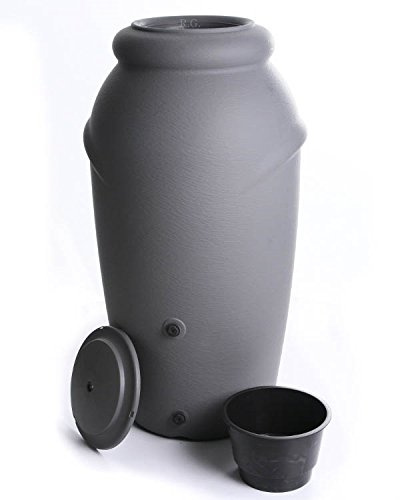 Unbekannt Regenwassertonne 210L Grau mit Wasserhahn, Regenfass Amphore 2in1, Polypropylen (PP), Rund