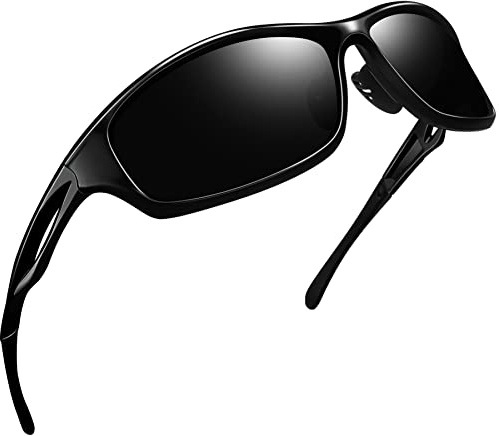 Joopin Gafas de Sol Deportivas Polarizadas para Hombre Mujer con Protección UV 400 Gafas de Ciclismo, Conducción Nocturna, Golf y Deportes al Aire Libre Brillante Negro
