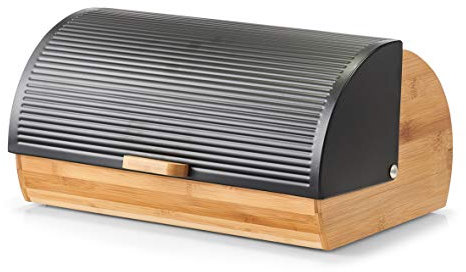 Zeller 25365 Brotkasten, Bamboo/Metall, schwarz, ca. 39 x 27 x 19 cm, Brotaufbewahrung, Trendige Schwarze Brotbox, lebensmittelecht