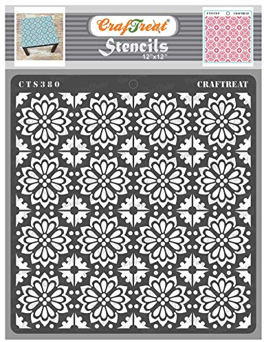 CrafTreat Återanvändbara kakelstenciler för att måla blommönster - Kakelblommor - 12x12 tum - DIY-konst och hantverk - Marockansk kakelväggdekor
