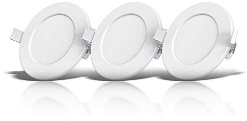 B.K.Licht Faretti LED da incasso ultrapiatti per bagno, set di 3, 6W, foro Ø100mm, luce calda 3000K, 450Lm, faretti da soffitto rotondi, plastica bianca 230V IP44