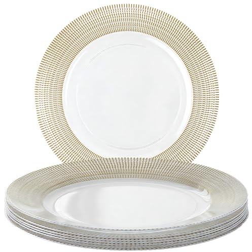 Wedding Venue Shop Plastic Charger Plates - 13 | Clear, Gold Textured | Extra Large - 4 Count(Pack of 1)