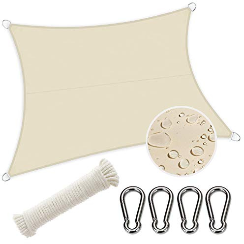 Ferocity Sonnensegel Rechteck 5 x 3 m inkl. Befestigungsseile, Sonnendach Sonennschutz mit UV Schutz, Wasserabweisend, Wetterbeständig für Garten Patio Terrasse, Beige [130]
