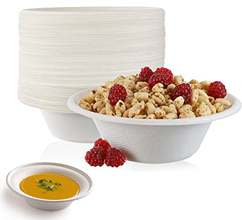 MAX SOLUTIONS 125 Pack 16 oz (500ml) Disposable Bagasse Bowl Extra Strength Eco-Friendly Heavy Duty Serving Dishes Picnics BBQ Parties Biodegradable Compostable Packaging