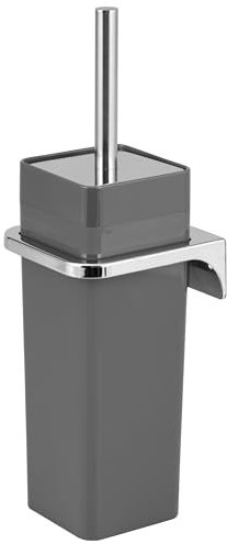 bremermann Juego de escobilla Cuadrada Savona Incl. Soporte de Pared para Pegar o taladrar y 1 Cabezal de escobilla de Recambio - escobillero de plástico para baños y aseos de Invitados (Gris)