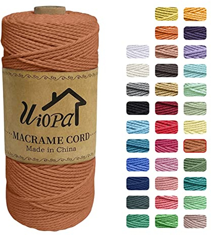 Uiopa Cordoncino macramè, 2 mmx200 m, corda intrecciata in cotone naturale a 3 fili, appendiabiti, progetti di decorazione per la casa o per progetti di decorazione della casa (rosso lucido)