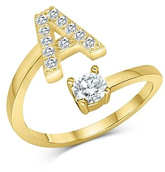 Zelaro Zirkonia Ring Mit Initialen Gold | Pärchen Schmuck für Mädchen Geschenk | Buchstabe Frauen Schmuck Zum Jahrestag | Verstellbare Ringe in Gold