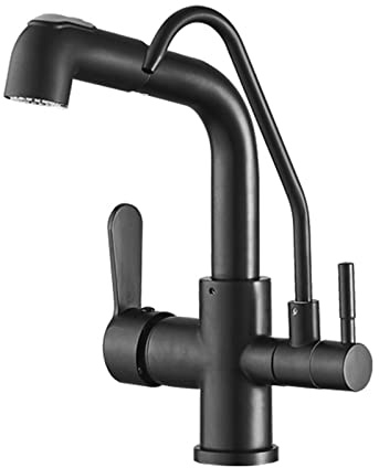 Robinet 3 Voies Douchette Mitigeur avec Douchette Robinet D'evier d'eau Potable Pour Purificateur d'eau à Filtre Noir