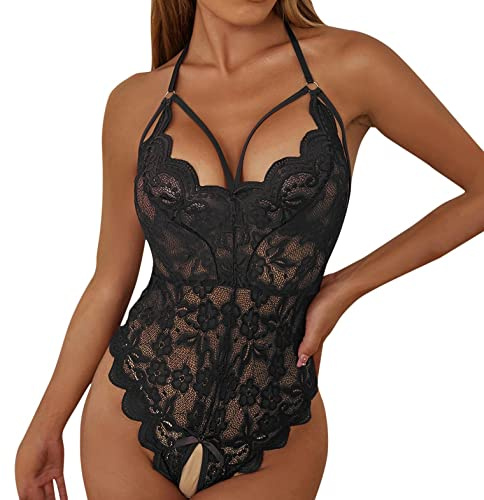 Ouvert Body Schritt Offen Atmungsaktiv Push up Nachtwäsche Rückenfrei Offenem Schritt Reizwäsche Einfarbig Sexy Lingerie Unterwäsche V-Ausschnitt Spitze Dessous Babydoll Neckholder Body Negligee