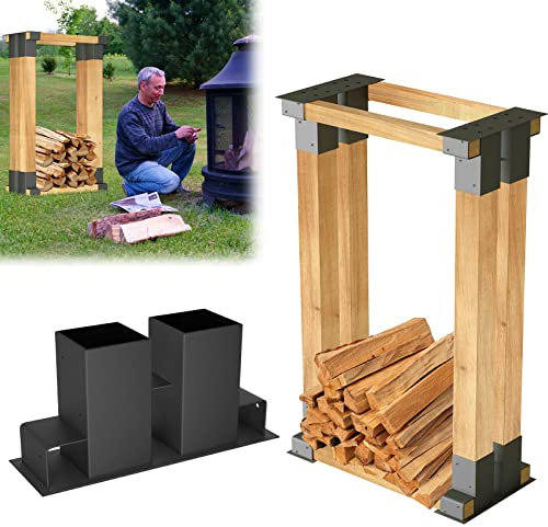 VA-Cerulean Soporte de apilamiento de madera para leña, juego de 8 estantes de leña de color negro, estructura de hierro, soporte para apilar leña, soporte para madera para interior y exterior