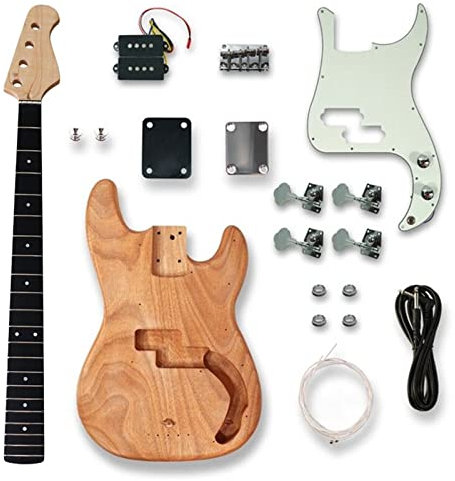 E-Bass-Kit Gitarrenhals Und Gitarrenkorpus 21 Bünde, Unbehandelter Ahornhals, Korpus Aus Okoume-Holz DIY Bausatz E-Gitarre