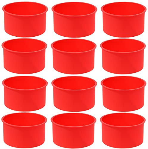 mifengda 12pcs Silicone Cake Mold Baking Round Cake Molds 4 Inch Non-Stick Baking Pan Kitchen Silicone Cake Molds for Baking(Red, 4inch)