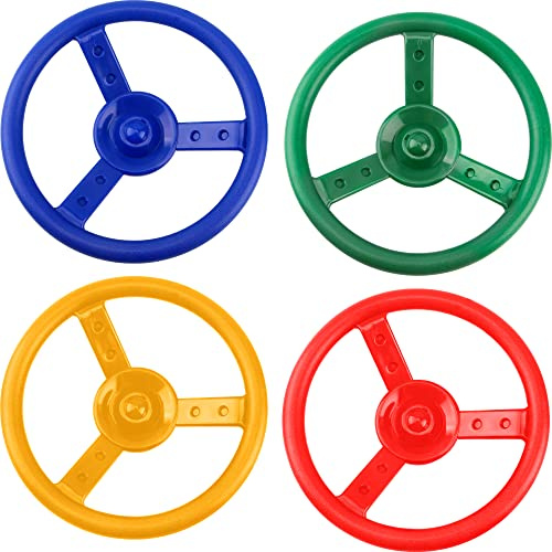 Haconba Steering Wheel Playset Plastic Swingset Steering Wheel Playground Pirate Ship Wheel Accessories for Kids Outdoor Garden Backyard Playroom Tree House Playground (Red,Blue,Green,Yellow, 4)